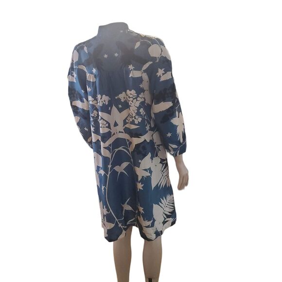 Tallulah & Hope Sz 12/14 (L) Slate Blue/Beige Floral Silk Shirt Dress 3/4 Sleeve - Picture 6 of 11